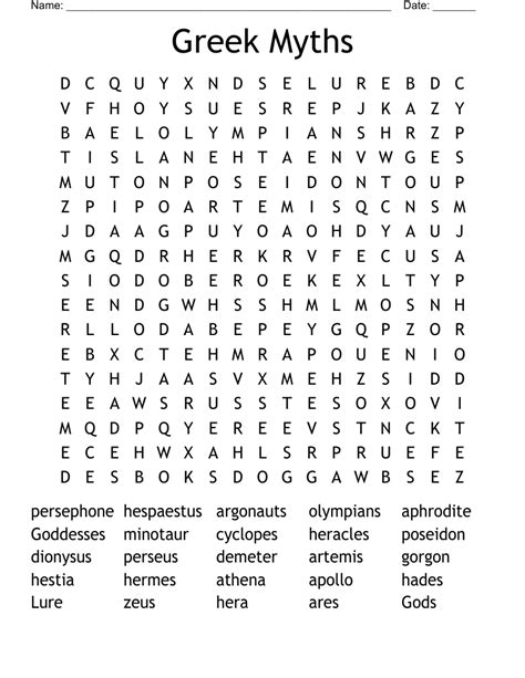 Greek Mythology Word Search Wordmint