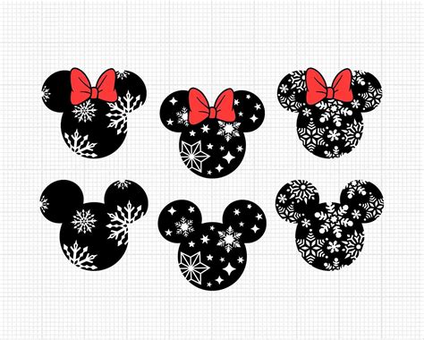 Christmas 2023 Mickey Minnie Head Snowflakes Svg And Png Etsy