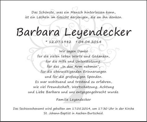 Traueranzeigen Von Barbara Leyendecker Aachen Gedenkt