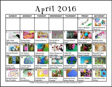 Free Clickable April Play Calendar April Activities Preschool