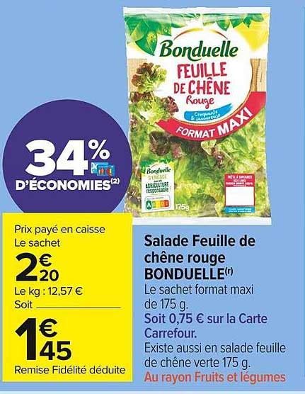 Promo Salade Feuille De Ch Ne Rouge Bonduelle Chez Carrefour Market