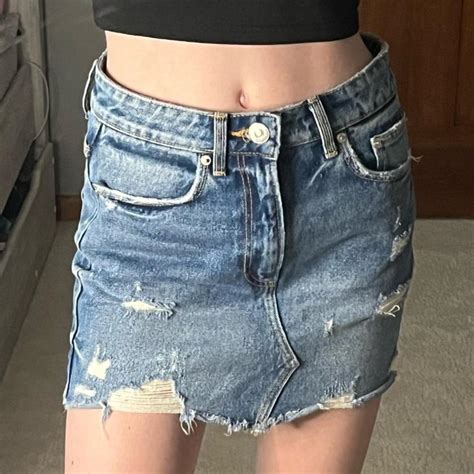 Zara Denim Mini Skirt Size Xs More Dimensions Shown Depop