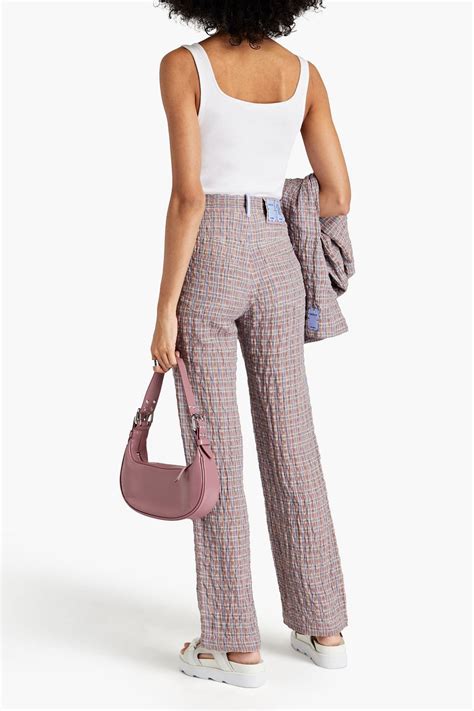 Mcq Alexander Mcqueen Gingham Crinkled Linen And Cotton Blend Straight