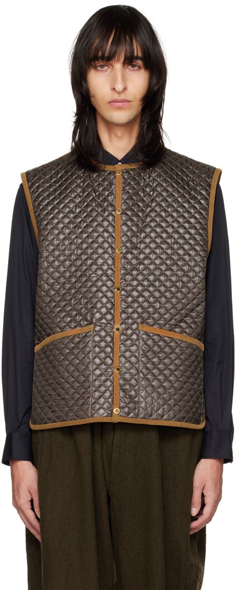 Brown Quilted Vest By Fumito Ganryu On Sale