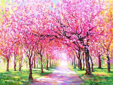 Cherry blossom trees Painting by Leon Devenice | Saatchi Art | 페인트, 벚꽃 ...