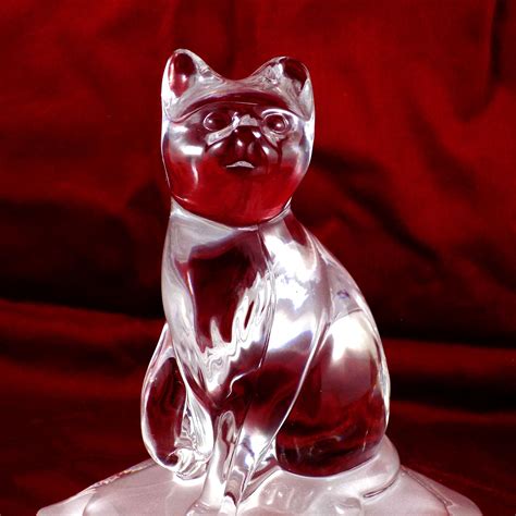 Vintage Cristal Darques Cat Ornament Clear And Frosted Glass Cat