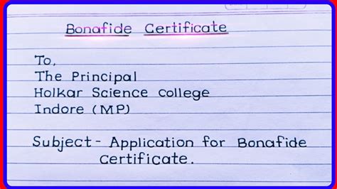 Application For Bonafide Certificate Bonafide Certificate