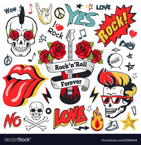 Rock And Roll Forever Colorful Set Royalty Free Vector Image