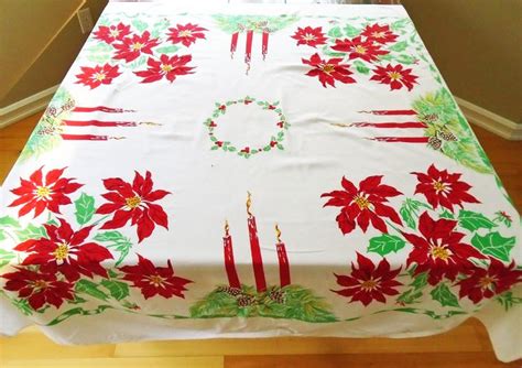 Christmas Holiday Tablecloth Red Poinsettias and Candles | Etsy | Holiday tablecloths, Christmas ...