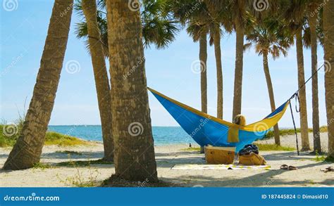 Romantic Couple Relaxing In Tropical Hammock Stock Photo Image Of