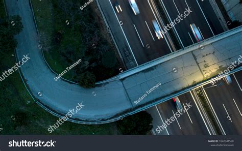 Aerial Night View Overhead Road Bridge Stock Photo 1042341598 ...