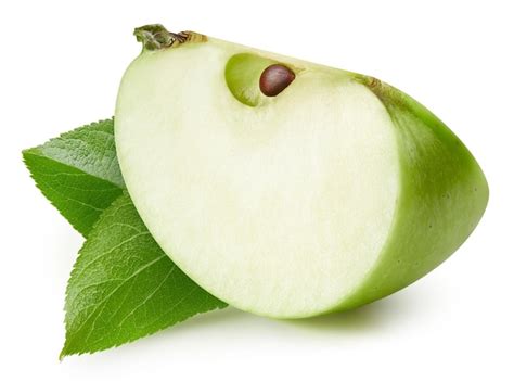 Fruta De Manzana Verde Fresca Con Hoja Aislada Sobre Fondo Blanco