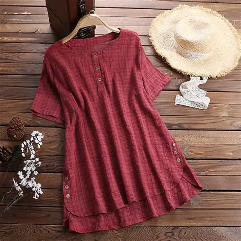 Zanzea Summer Short Sleeve Shirts Vintage Tunic Tops Women Plaid