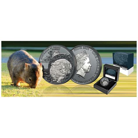 Silbermünze Wombat 4 Australien bei Nacht 2021 Niue 1 Oz Black