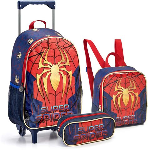 Mochila Escolar De Rodinha Infantil Masculina Homem Aranha Kit Bolsa