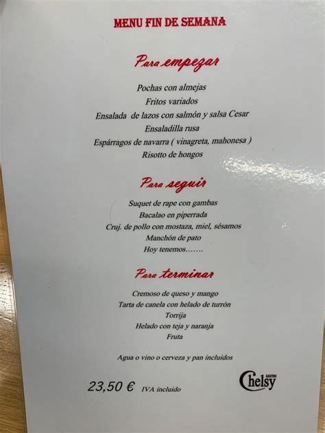 enjoty Carta de Restaurantes Bar Chelsy en Pamplona Menú fin de semana