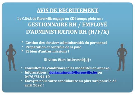 Gestionnaire Rh Employé Dadministration Rh H F X — Florenville