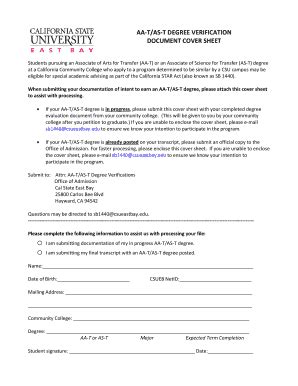 Fillable Online Www20 Csueastbay AA TAS T DEGREE VERIFICATION DOCUMENT