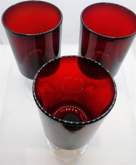 Vintage Luminarc Arcoroc Ruby Red Glasses With Footed Stem Etsy