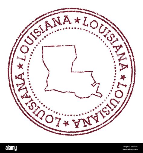 Louisiana Round Rubber Stamp With Us State Map Vintage Red Passport