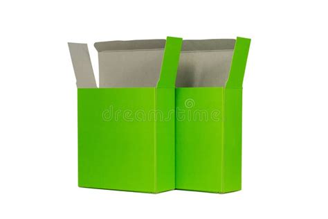 Two Green Box with Lid Open or Green Paper Package Box Isolated Stock ...