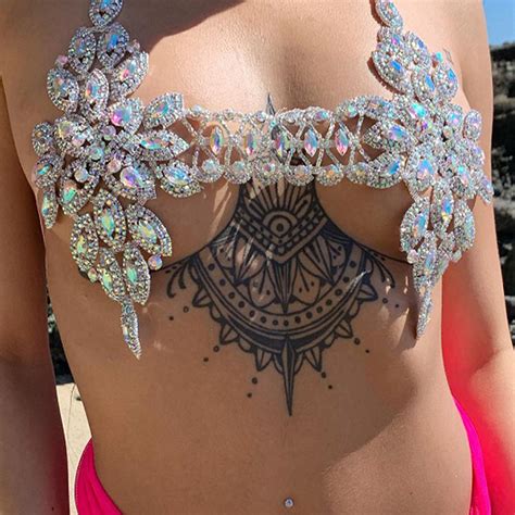 Luxury Rhinestone Sexy Lingerie Body Bra Chain Women Crystal Layered Deep V Bikini Beach Dance