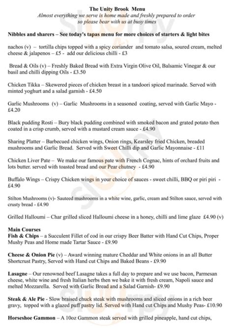 Unity Brook Pub Kearsley 452 Manchester Road Menu And Prices