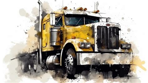 Premium Photo A Painting Of A Yellow Truck With A White Background