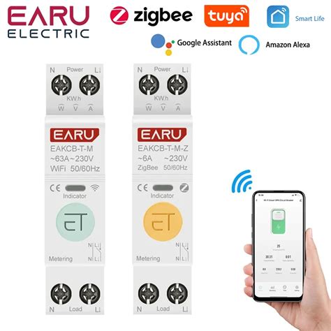 Tuya Zigbee Disjuntor Inteligente Wi Fi MCB 1P N 63A Energia De Energia