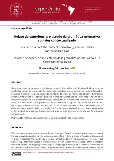 Sob Esse Viés - (PDF) Relato de experiência: o estudo da gramática normativa sob viés ...