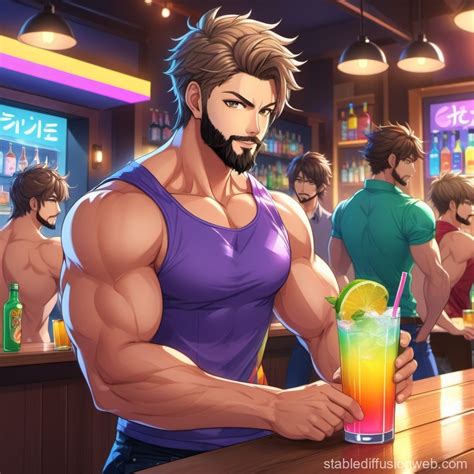 Hairy Muscular Bartender In Gay Bar Stable Diffusion Online