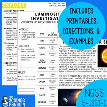 Stars Apparent Brightness Th Grade Ngss Labs Worksheets Cer Quiz