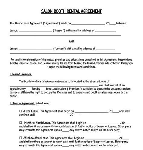 Salon Rental Agreement Template