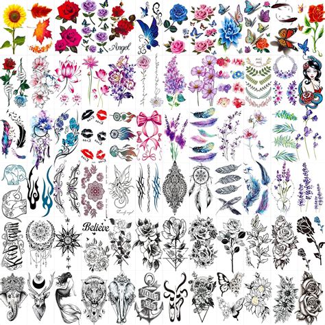 72 Sheets Temporary Tattoos For Women And Girls Flower Butterfly Temporary