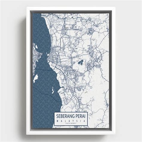 Seberang Perai City Map of Malaysia - Coastal Framed Canvas by deMAP Studio | Society6