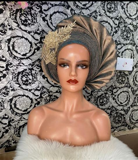 Autogele Aso Oke Emerald Green And Rose Gold Mix Autogele Aso Oke Pre