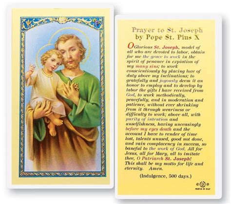 St. Joseph Prayer By Pius X Laminated Prayer Cards 25 Pack