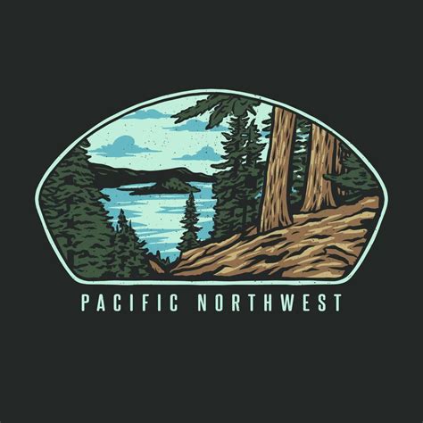 Pacific Northwest, hand drawn line style with digital color, vector ...