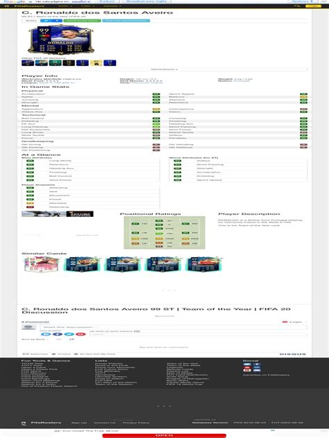 C Ronaldo Dos Santos Aveiro 99 St Team Of The Year Fifa 20 Fifarosters