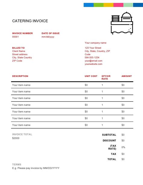 Free Catering Invoices Templates Samples Catering Invoice