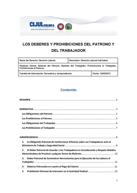 Los Deberes Y Prohibiciones Del Patrono Y Del Trabajador Los Deberes