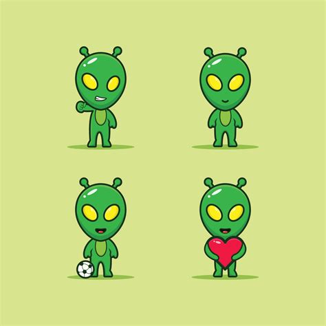 cute of cute alien with an expression isolated on green backgorund ...