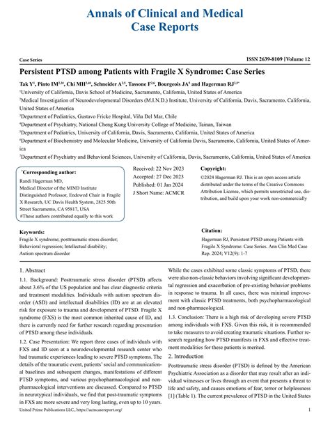 Persistent PTSD Among Patients With Fragile X Syndrome Case Series