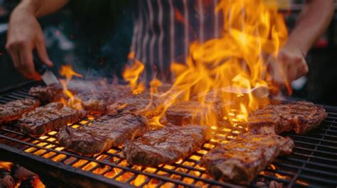 Premium Photo Grilling Steaks Over Open Flame