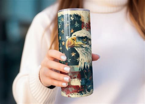 American Eagle Flying Flag July 4th Tumbler Wrap Seamless Sublimation