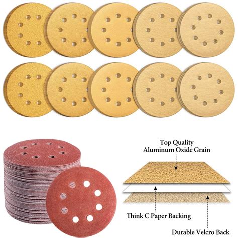 10pcs 5 Inch 125mm 8 Hole Yellow Round Sandpaper Eight Hole Disk Sand