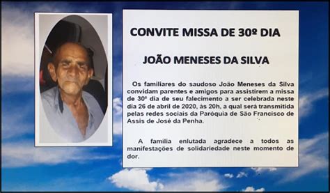 Nossa José da Penha RN Convite Missa de 30º de Falecimento do saudoso