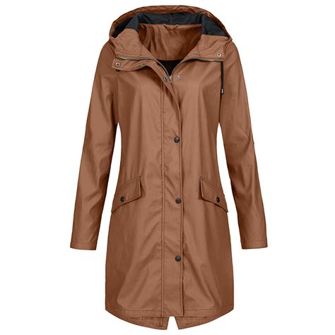 pseurrlt Women Solid Long Rain Jackets Plus Size Waterproof with Hood ...