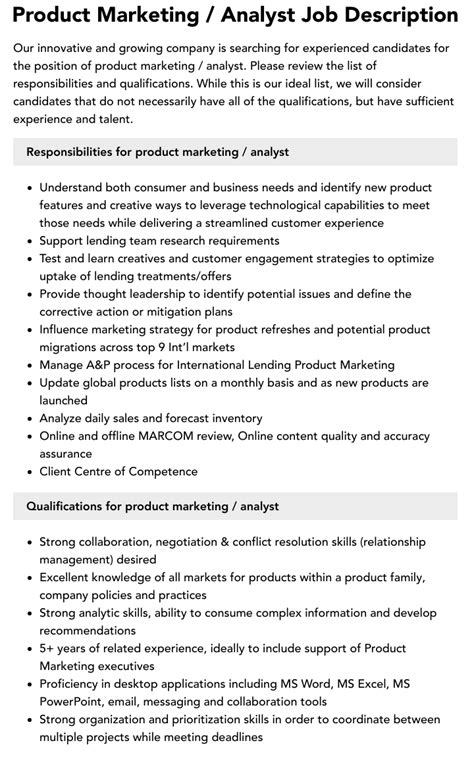 Product Marketing Analyst Job Description Velvet Jobs