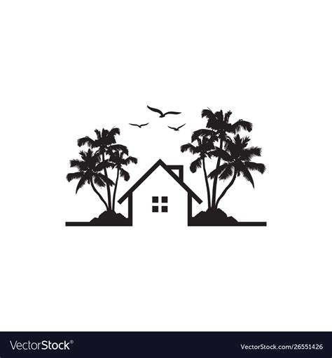 Silhouette Beach House Bungalowsseagull And Palm Vector Image